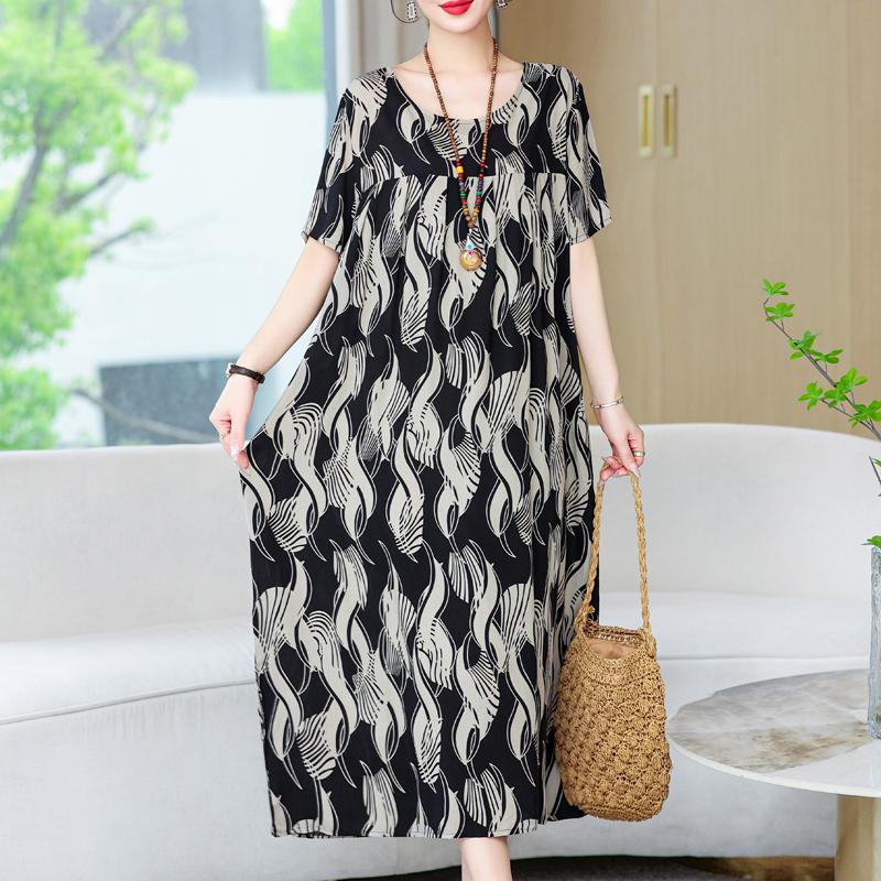 Женские свободные платья, элегантное повседневное летнее платье больших размеров с коротким рукавом, длинное платье больших размеров, женская винтажная одежда