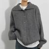 Gray High Neck Soft Knitted Sweater Loose Lazy Wind Cardigan Fall and Winter Knitted Tops Versatile Jacket Comfortable Versatile and Fashionable