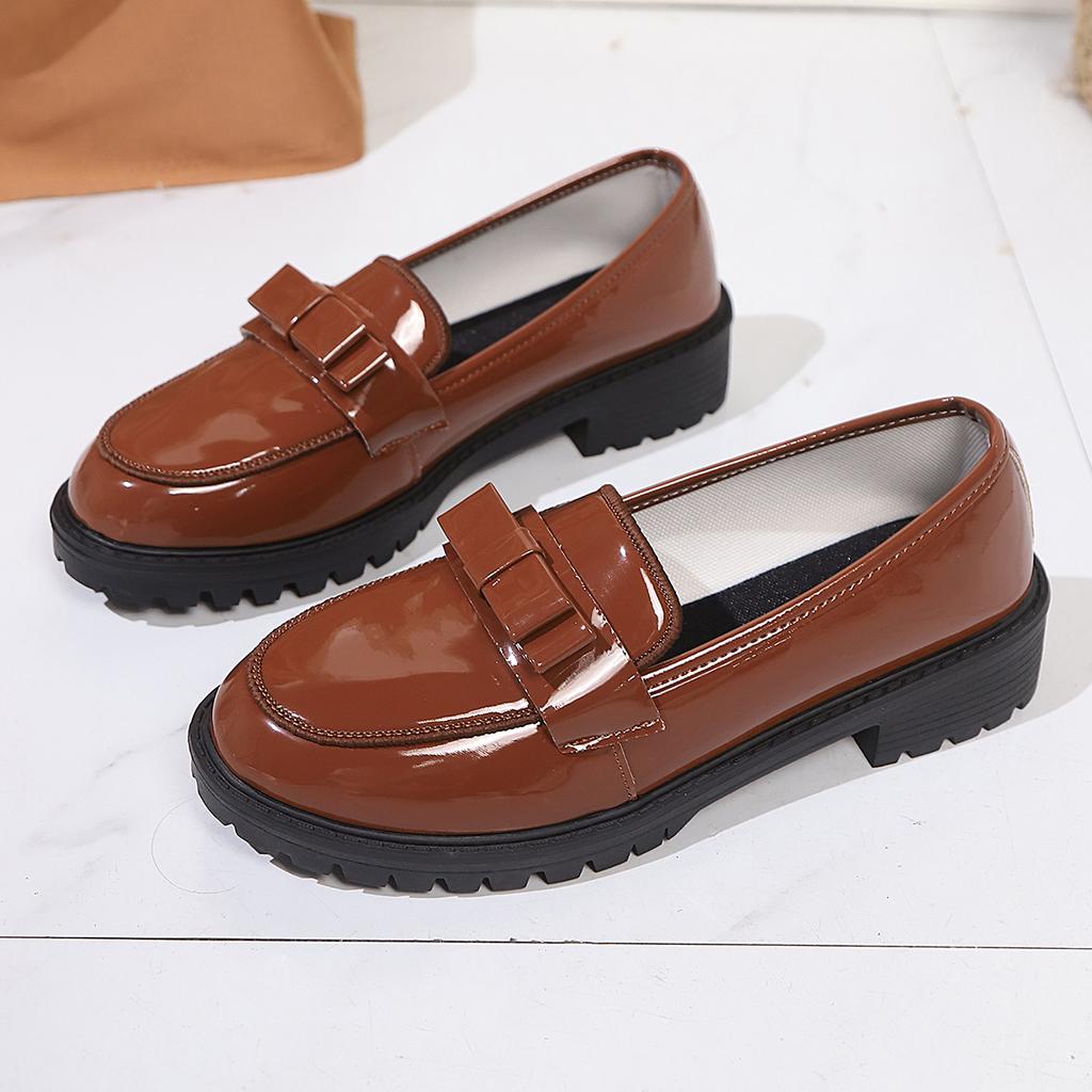 Fashion Round-toed Thick-soled Single-foot Versatile Women's Shoes, 2025 New Spring Leather Shoes, Genuine Loafers, Trendy