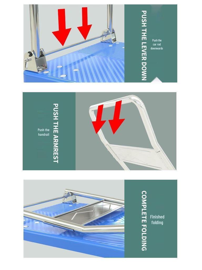 Foldable Silent Handcart: Portable Four-Wheel Flatbed for Household Use