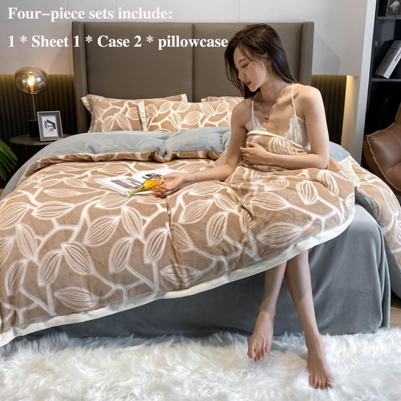 Зимняя утолщенная теплая молочная бархатная кровать, четыре комплекта простых детских бархатных простыней с тысячами птиц