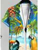 Men's Casual Short - Sleeve Shirt, Parrot & Leaf Pattern Printed, Polyester Material, Mixed Color, Multiple Specifications Available, Stylish for