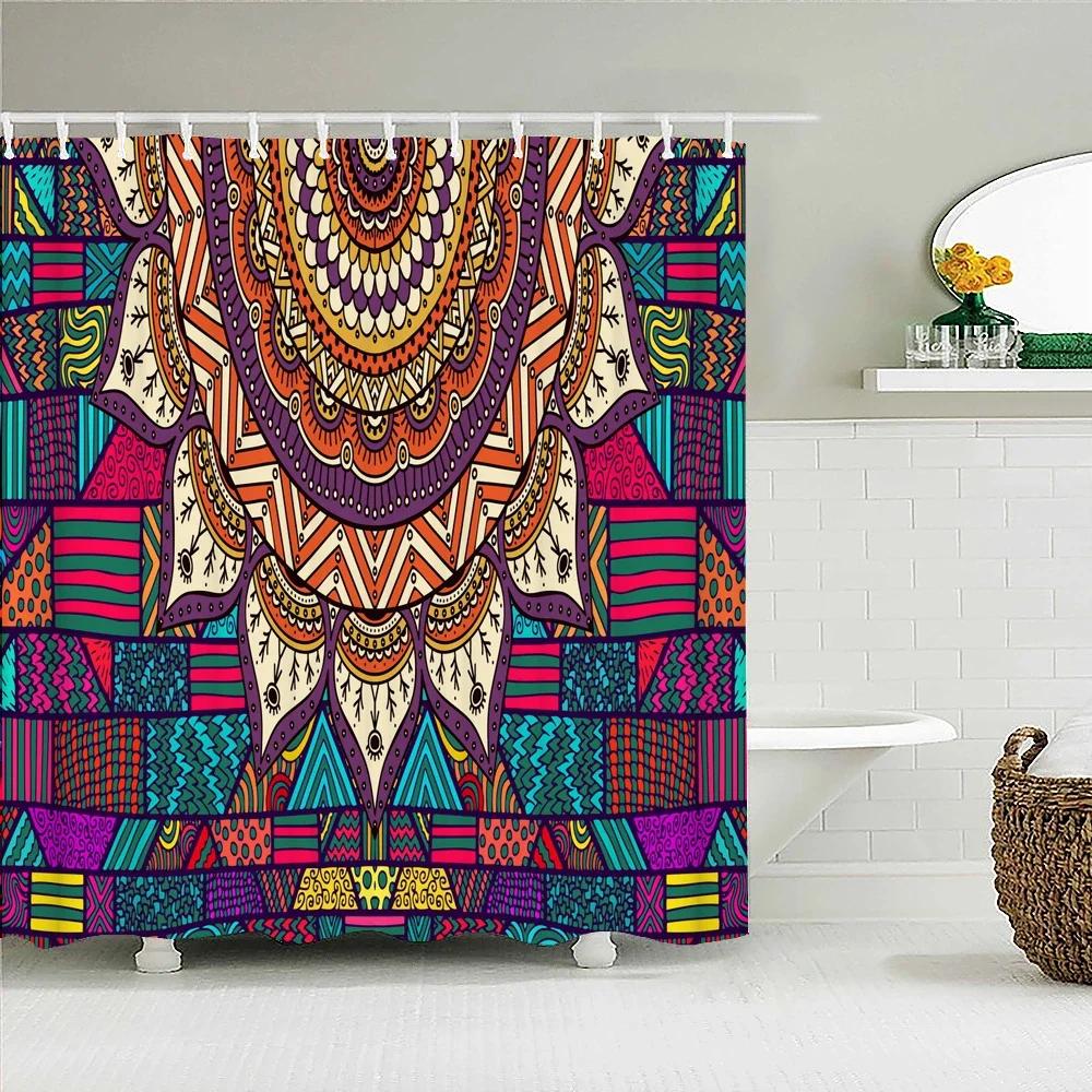 3d Bathroom Curtains Indian Boho Shower Curtains Waterproof Fabric with 12 Hooks Home Decor Washable Bath Screen