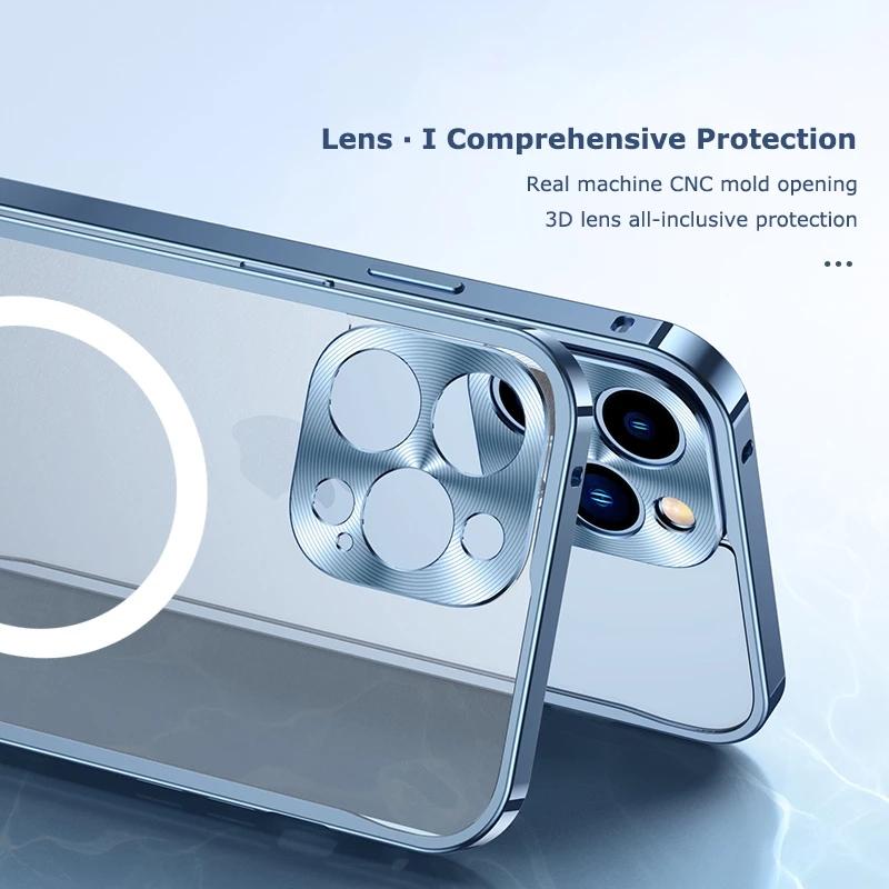 Металлический магнитный чехол для телефона iPhone 15 11 12 13 14 15 Pro Max 14plus для Magsafe с беспроводной зарядкой, алюминиевые матовые полупрозрачные чехлы