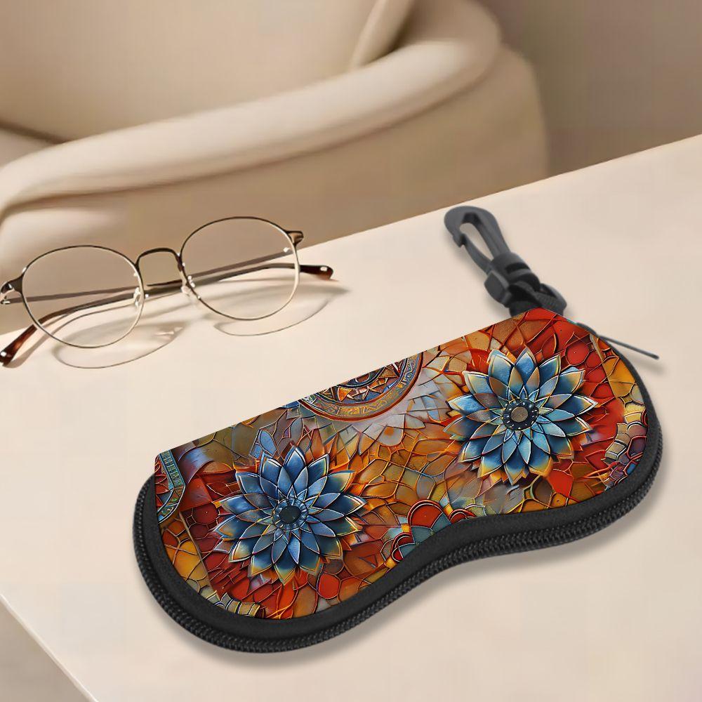 2D-Bohemian Floral Print Protective Sunglasses Case, Vintage Mandala Style Eyeglasses Storage Pouch, Zipper Travel Eyewear Holder, Fashion Gift Case