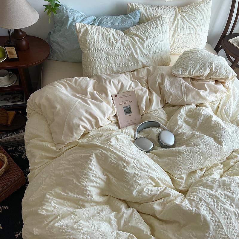 Набор из 4 предметов из облачного хлопка в полоску Однотонная простыня Наматрасник Пододеяльник Набор из 3 предметов