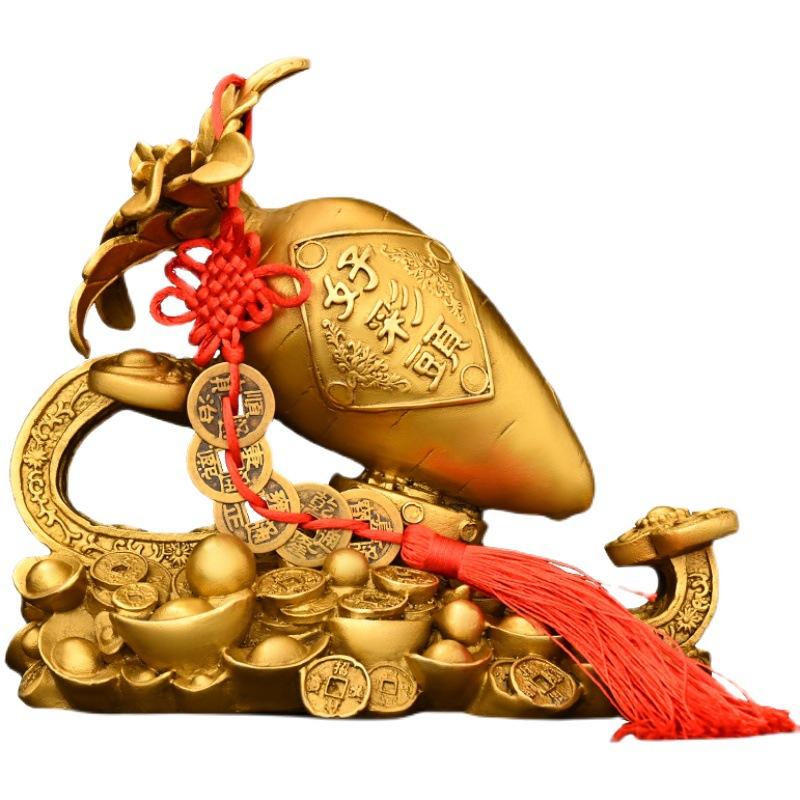 Good Luck Head Ornament Pure Copper Ruyi Money Yuanbao Auspicious Big Carrot Home Office Housewarming Gift
