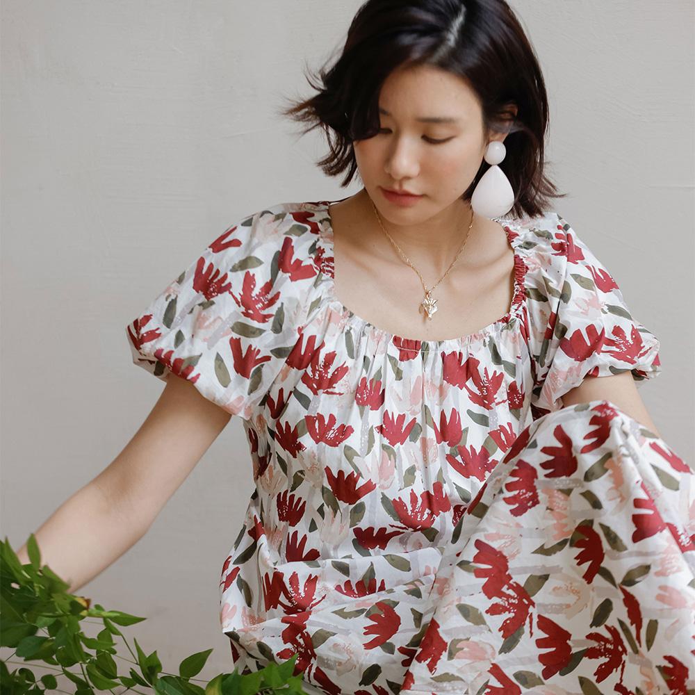Laengsseon Ls_Floral Puff Sleeve Summer Dress