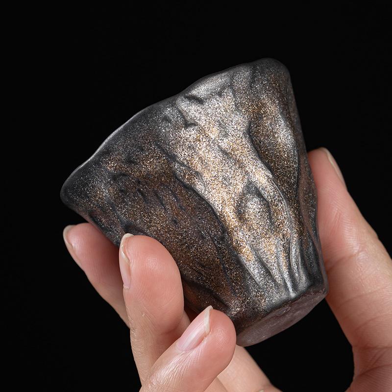 Японская чашка для чая «Лотос» с глазурью «Золотая пыль», Ретро-керамическая чашка для чая, Ароматная чашка, Маленькая одинарная чашка, Чайная чашка