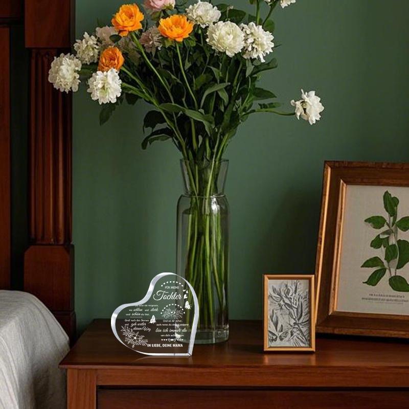 2D Flat, Heart-Shaped Acrylic Desktop Decor Plaque, Floral Design, Home Decor Plaque Hanging Wall Art Decorative Garden Decoration for Room Door Signs