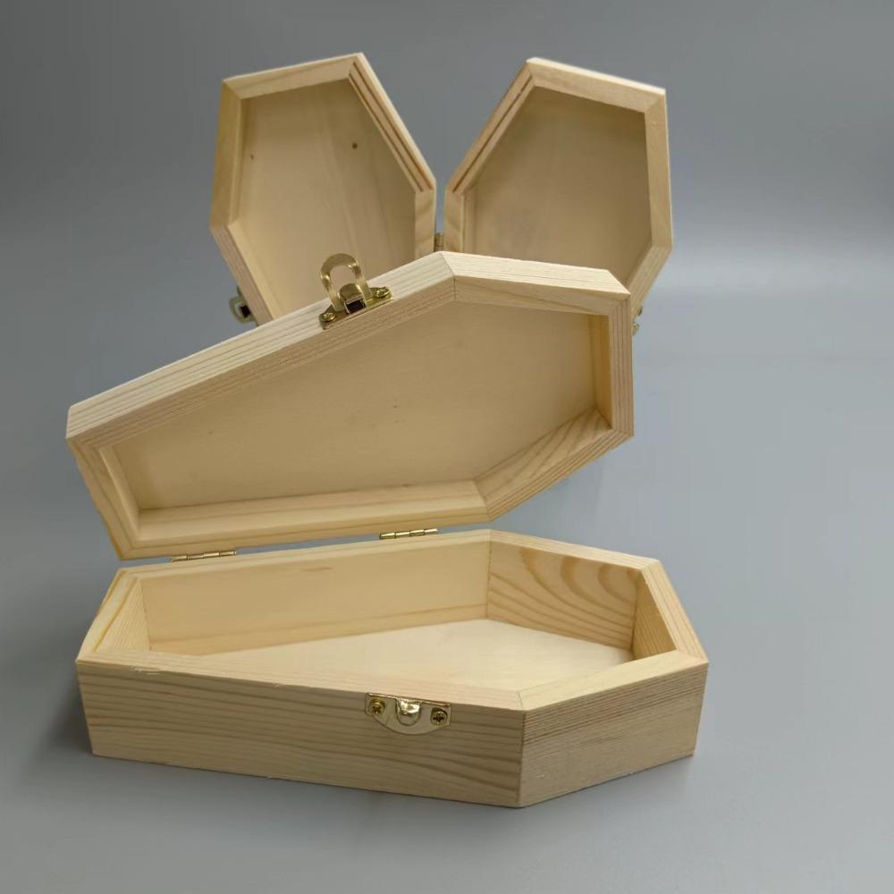 Wooden Flip Lid Coffin Candy Box Goodie Boxes Ring Case Necklace Organizer Jewelry