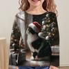 Детская одежда с длинным рукавом и принтом кота, с круглым вырезом, детская одежда на весну и осень, модная одежда для девочек с героями мультфильмов, футболка, уличная одежда, топы