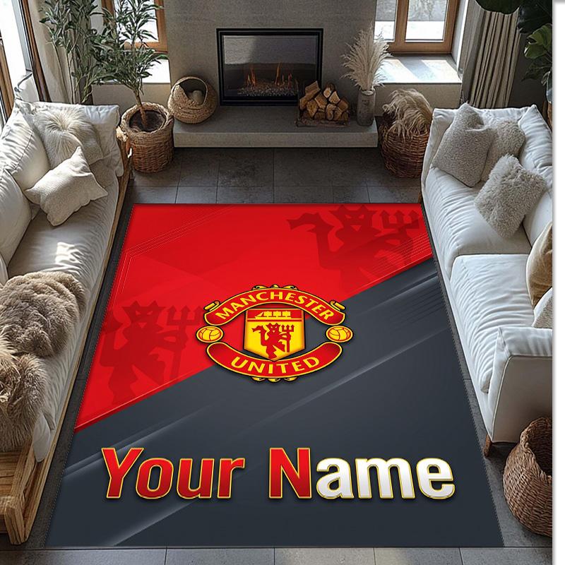 Manchester United Printed Crystal Velvet Rug Non‑Slip Crystal Velvet Carpet For Sofa Bedroom Indoor Home Decoration