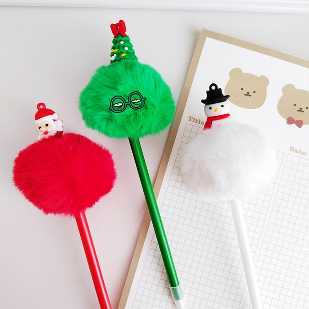 Плюшевая шариковая ручка Санта-Клауса, разноцветные рождественские плюшевые ручки, школьные принадлежности