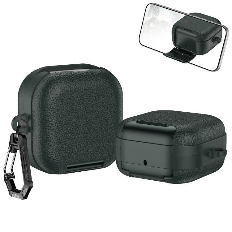 Чехол для наушников с текстурой кожи, подставкой и карабином для Samsung Galaxy Buds4 / 4 Pro