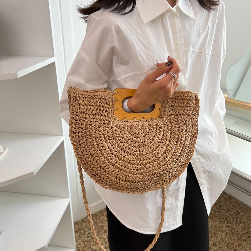 Straw Minimalist Yogodlns Summer Women Halfmoon Beach Handbags Rattan Handmade Kintted Handle Crossbody Bag