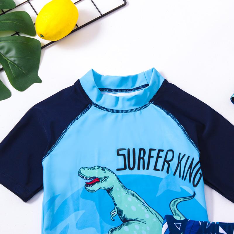 Boys Swimwear Summer Cute Children Boys T-shirt Shorts Hat Three-Pieces Swimsuit Patchwork Kids Cartoon Bathing Suit Sets