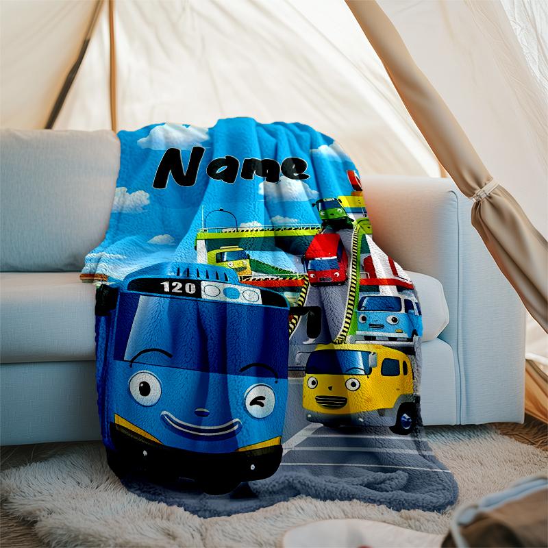 Personalized Custom Name Blanket - Tayo the Little Bus Print Design,Blanket for Sofa,Bed,Travel,Camping - Soft and Warm, Great Gift