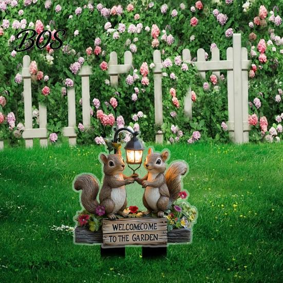 Lawn Decoration Stake Two Squirrels Decorative Garden Stake, Welcome to The Acrylic Yard Easy Install Art, Street Lamp Squirrel Sign for Outdoor