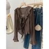 Autumn 2024 Women's Ruffled Flared Long-Sleeve Korean Shirt Cardigan