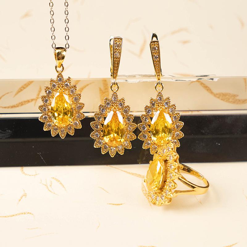 2026 Non-fading Jewelry Pigeon Blood Red Ruby Women's Fashion Light Luxury Jewelry Set Three-piece Set