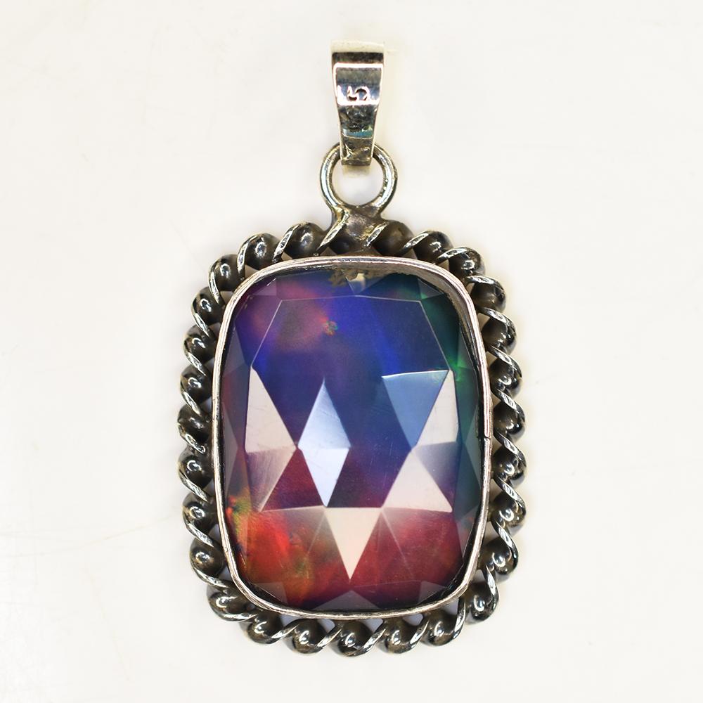 Natural Opal 35.6 Ct Cushion Cut Sterling Silver Pendant