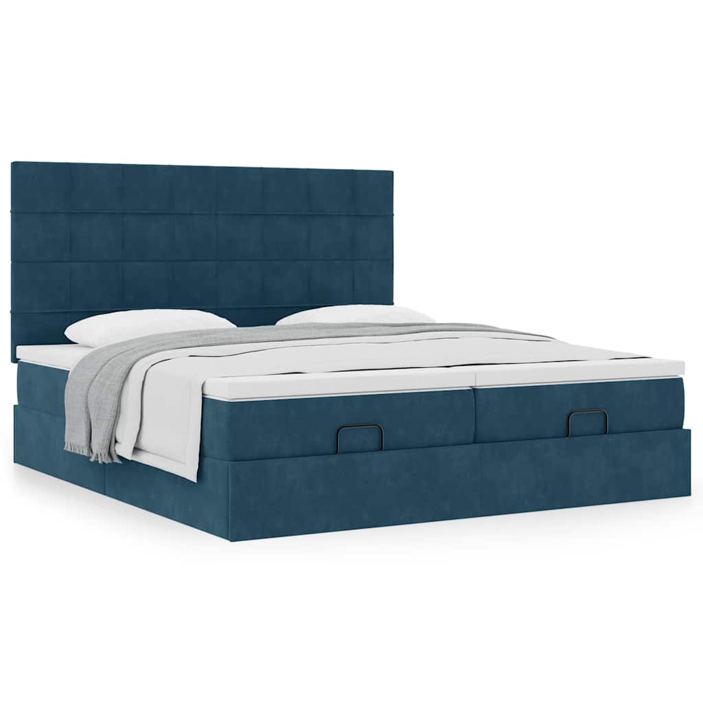 Ottoman Bed with Mattresses Dark Blue 160x200 cm Velvet