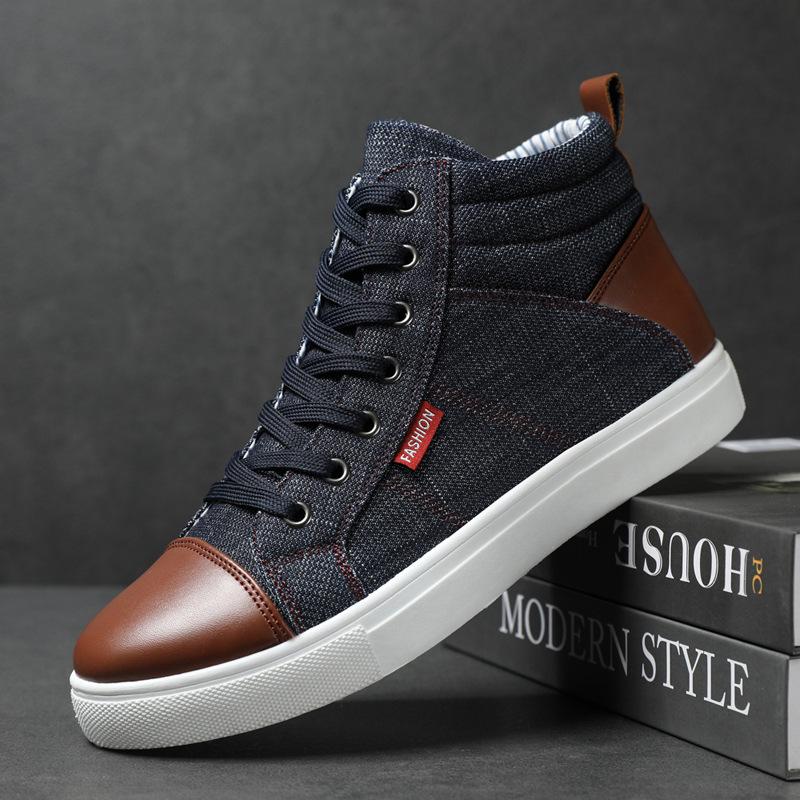 2024 Classic Korean Denim High-Top Men's Trendy Sneakers - Large Size Canvas Casual Shoes