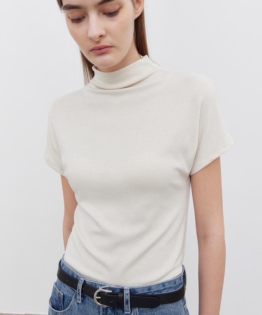 NOTIA Turtle Neck Half Sleeve T-Shirts - Light Beige