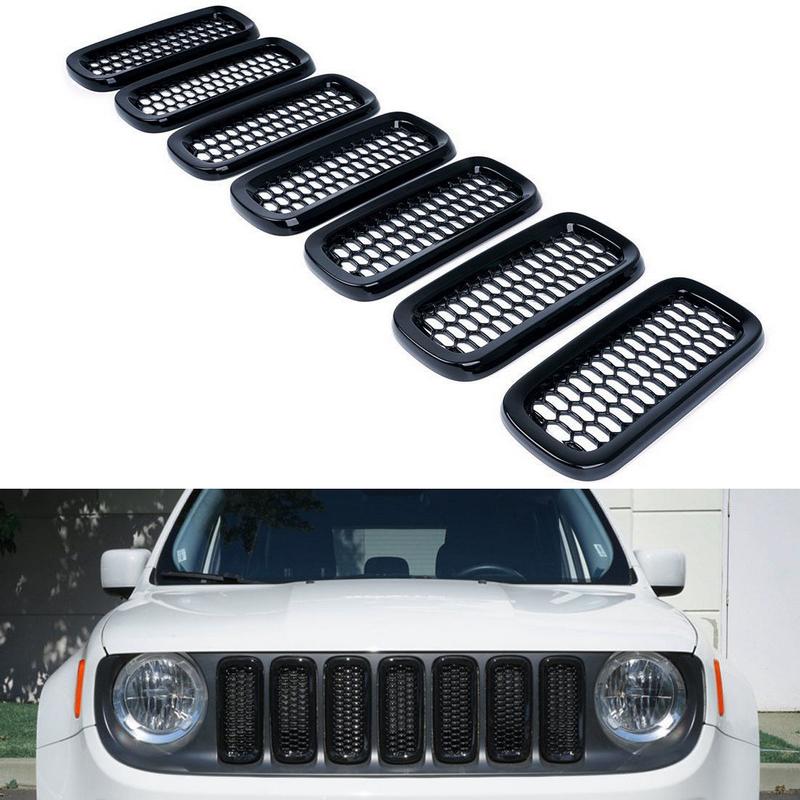 7pcs/set Front Mesh Grill Grille Insert Cover Trim For Jeep Renegade 2015-2018