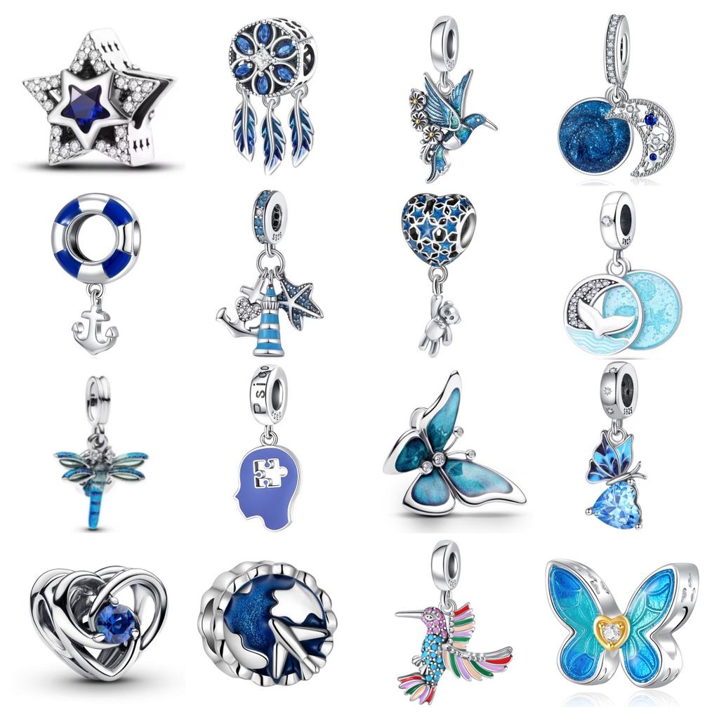 European Copper Metal Bule Butterfly Charm Bead Component Compatible With Authentic Original Bracelet High Quality Fine Jewelry High Quality Fine