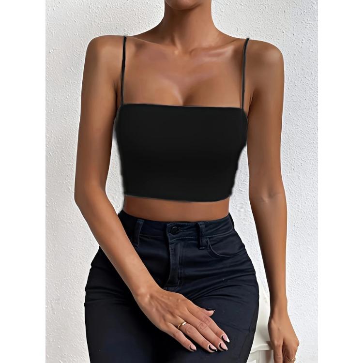Chic Solid Spaghetti Strap Cami Crop Top - Flattering Sleeveless & Backless Design - Lightweight, Fashion-Forward Womens Clothin