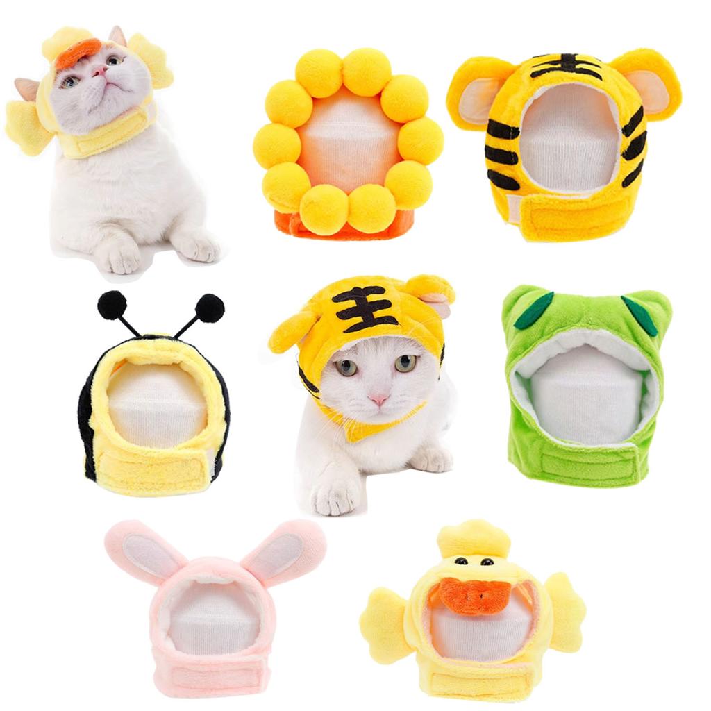 Pet Fish Head Sunflower Bee Tiger Frog Hat Puppy Kittens Hat Christmas Party Cosplay Cat Hat Plush Elastic Winter Pet Supplies