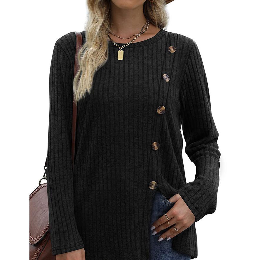 Женская повседневная футболка с длинным рукавом и круглым вырезом, модная осенняя повседневная однотонная футболка с длинными рукавами для женщин