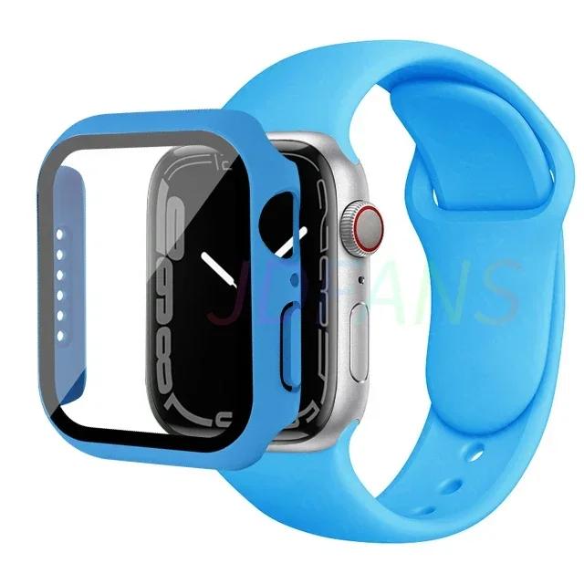 Стекло+корпус+ремешок для Apple Watch Band 42 мм 44 мм 41 мм 40 мм 38 мм 45 мм 49 мм Защитные пленки для Apple IWatch Series 8 7 6 SE 5 4