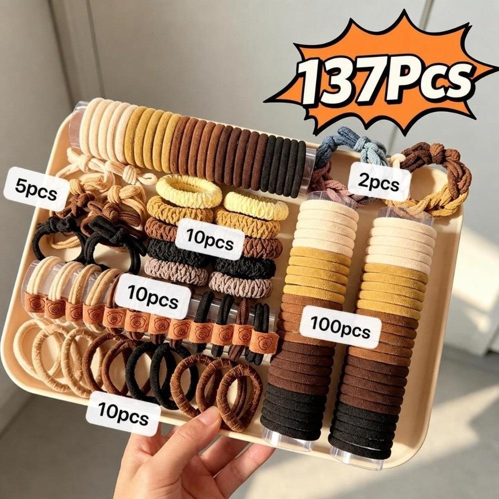 137Pcs Seamless Design Hair Bands Non-Damaging Ponytail Holders Fashion Hair Ties For Women
