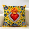 Fashion Art Mexican Milagro Hearts Cushion Cover Durable Hypoallergenic Linen Pillow Cover Short Size Washable SkinFriendly