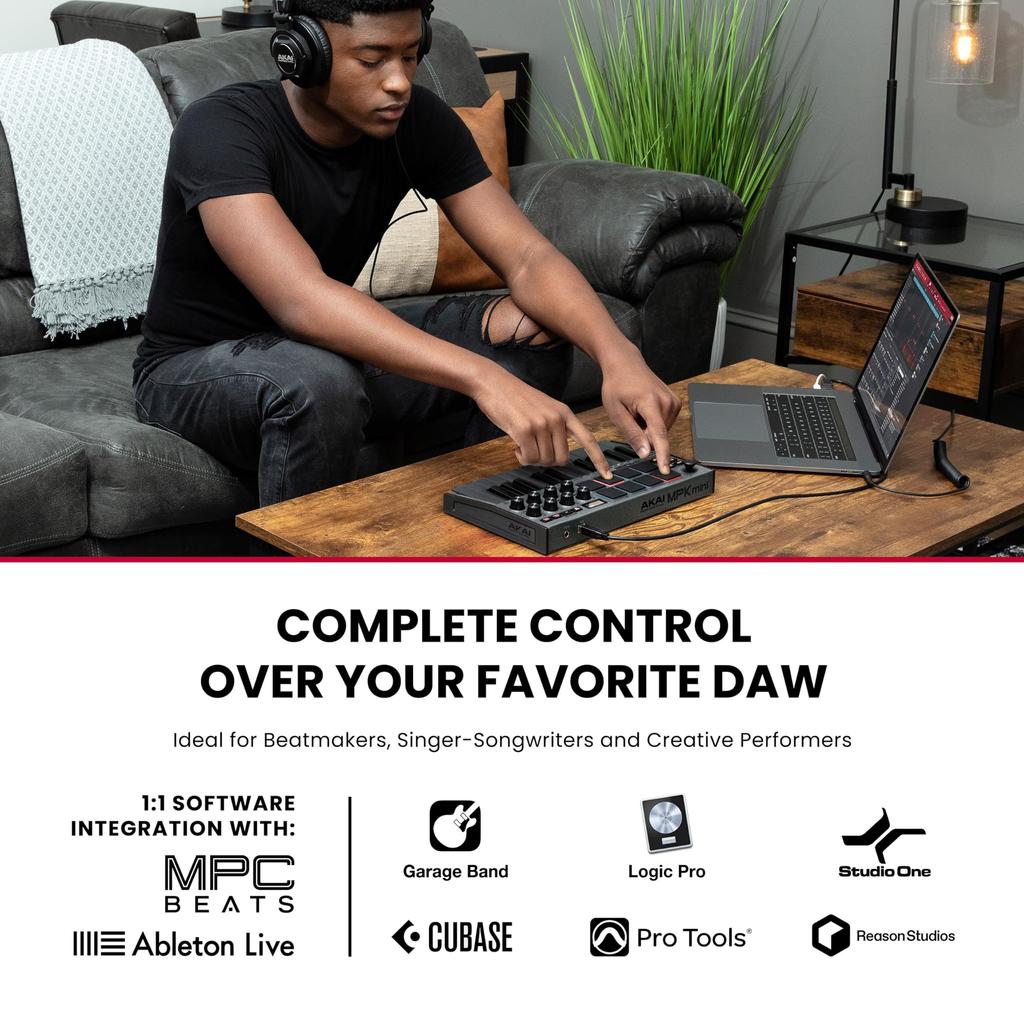 Akai Professional MIDI-клавиатура Контроллер Mini 25-клавишный USB Velocity Sensitive 8 Drum Pad Программное обеспечение для создания музыки MPK mini mk3 Gray