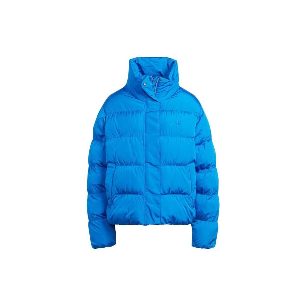 adidas Короткая веганская куртка-пуховик Originals с воротником-стойкой и однотонным логотипом, женская верхняя одежда синего цвета IJ8234