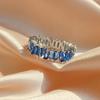 Fashion Blue Baguette Cubic Zirconia Engagement Ring for Women Sliver Color Geometric Square Finger Rings Zircon Gift