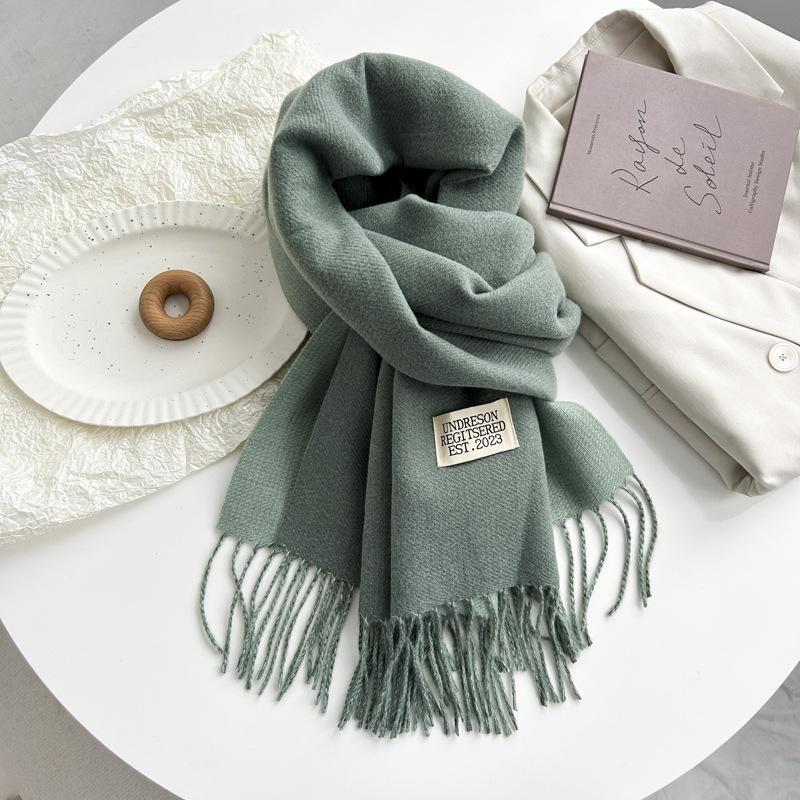 Новый двухсторонний двухцветный искусственный кашемировый однотонный шарф для женщин, зимний теплый шарф-шаль с бахромой для пожилых людей