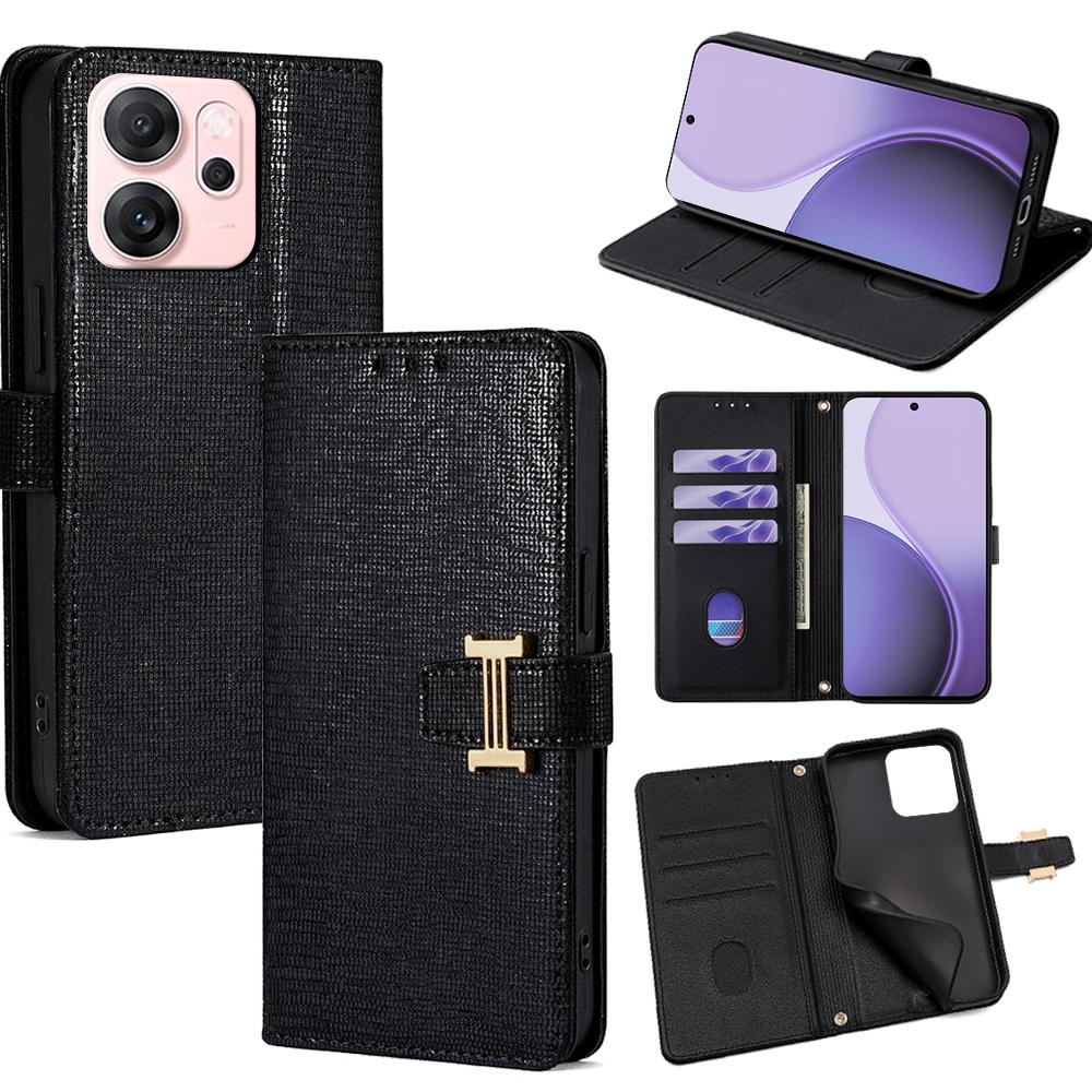 Для Oppo Reno14 F 5G Чехол Металлический I-образный замок Кожаный кошелек Чехол для телефона