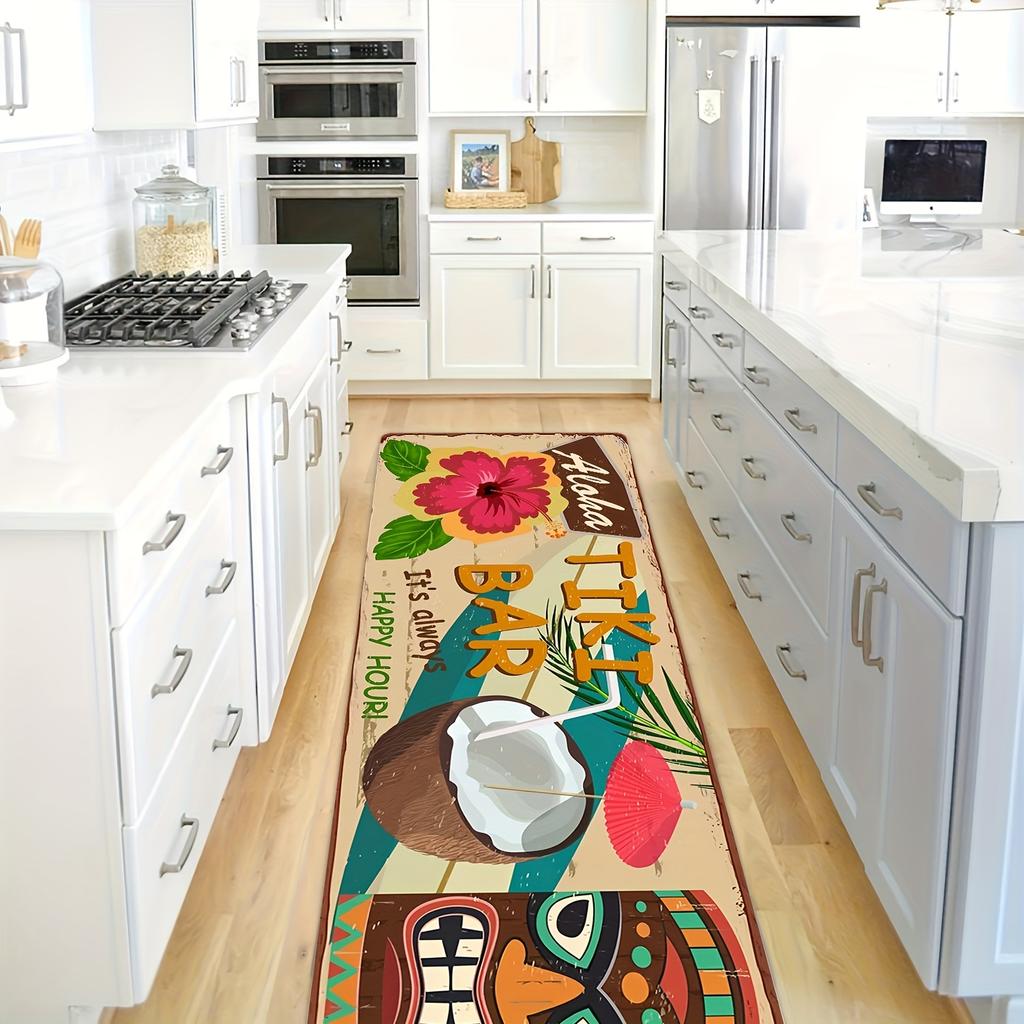 Vintage Aloha Tiki Bar Hibiscus Long Runner Rug Floor Carpet Doormat Home Decor Mat for Bathroom Tub Side Washroom Restroom