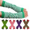 Long Striped Arm Warmers for Women Winter Long Fingerless Gloves Casual Knit Elbow Gloves with Thumb Hole