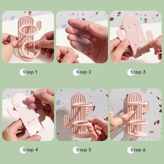 Милый держатель для зубных щеток кактуса, компактный, простой в установке, настенный, без дырокола, водонепроницаемая полка для организации зубных щеток в ванной комнате