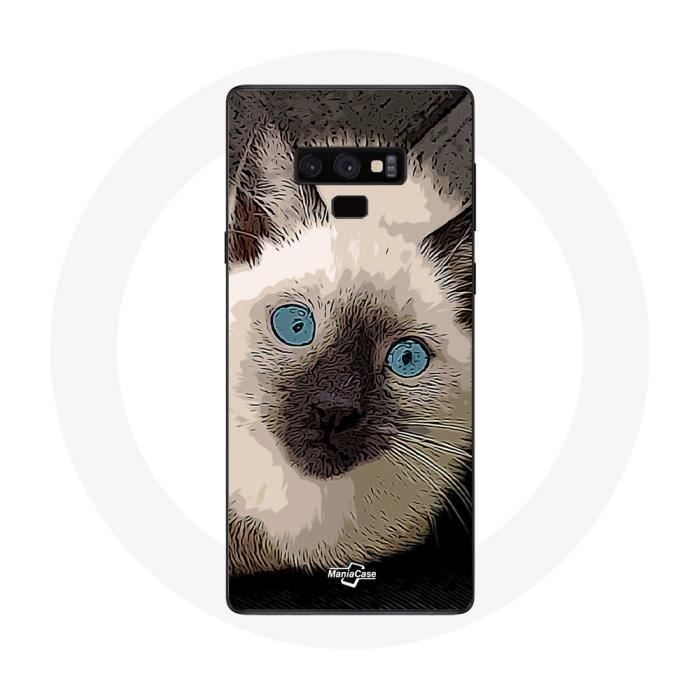 Coque pour Samsung Galaxy Note 9 Chat Siamois Noir et blanc aux Yeux Bleus