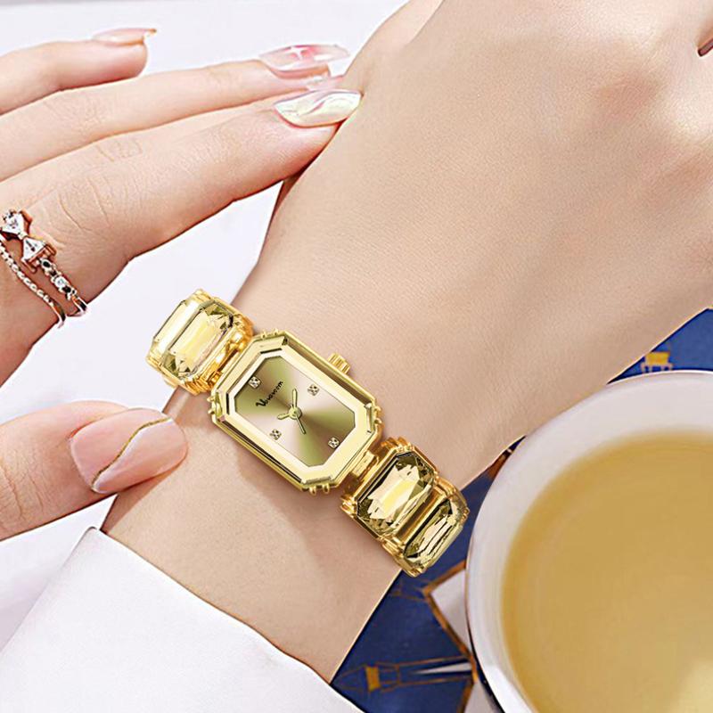 ЧАСЫ ЖЕНСКИЕ С БРИЛЛИАНТАМИ VA VA VOOM Маленький зеленый квадратный циферблат Кварцевые часы Женственность Личность Часы Женские