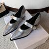 Fashion Spring New Low Heel Shoes Women's Pointed Head Shallow Mouth Metal Buckle Soft Sole Non-slip Low Top Shoes