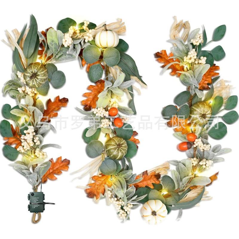 Harvest Wreath With Base Pumpkins Berries Leaves Thanksgiving Door Decor