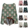 Women's Fashionable Oversized Knitwear Long-Sleeved Christmas Print Top